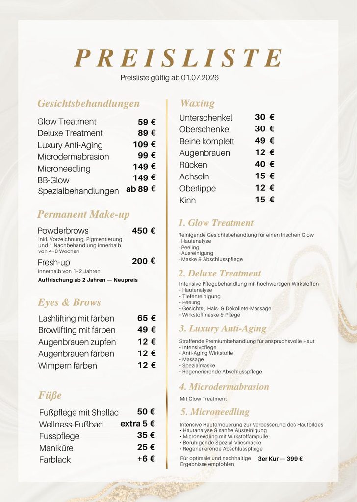 Preisliste Behandlungen